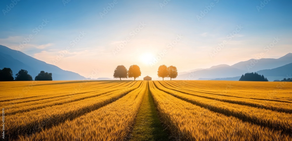 Obraz premium A panoramic view of golden wheat fields under the sun