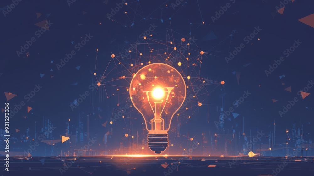 Light bulb with connected dots, insight and interconnected growth, flat design illustration Light bulb with connected dots, insight and interconnected growth, flat design illustration