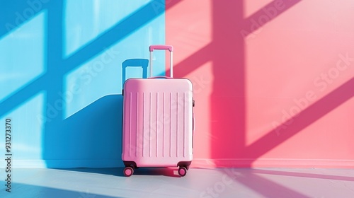 Pink Suitcase Against a Blue and Pink Wall