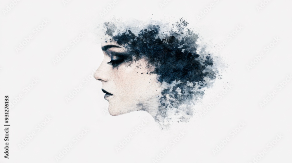 Ephemeral Elegance: Gothic Portrait in a Dust-covered Frame, Watercolor Painting Style Ephemeral Elegance: Gothic Portrait in a Dust-covered Frame, Watercolor Painting Style