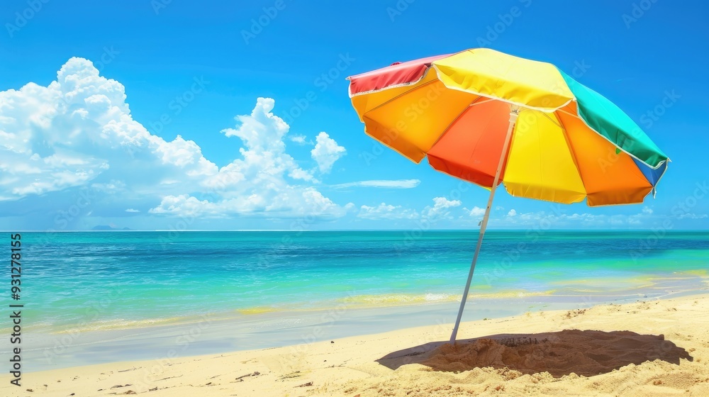 Summer day with beach umbrella under clear blue sky Summer day with beach umbrella under clear blue sky