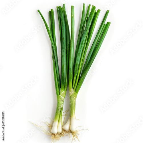Green spring onion on the white background