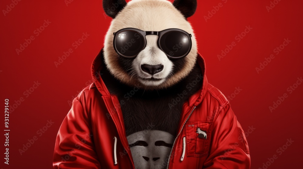 Panda in human trendy fashionable clothes. Neural network ai generated art Panda in human trendy fashionable clothes. Neural network ai generated art