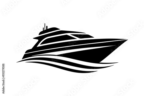Luxurious yacht  logo design silhouette vector on a white background