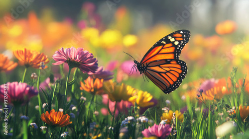 A beautiful butterfly flutters over a meadow filled with colorful blooms. --ar 16:9 --v 6.1 Job ID: 0eaa9fea-e818-4968-8ba9-d3eeaebf7a5d