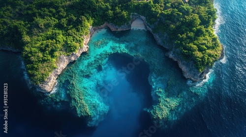 Stunning Aerial View of the Blue Hole in the Caribbean Sea - Hyper-Realistic Photography