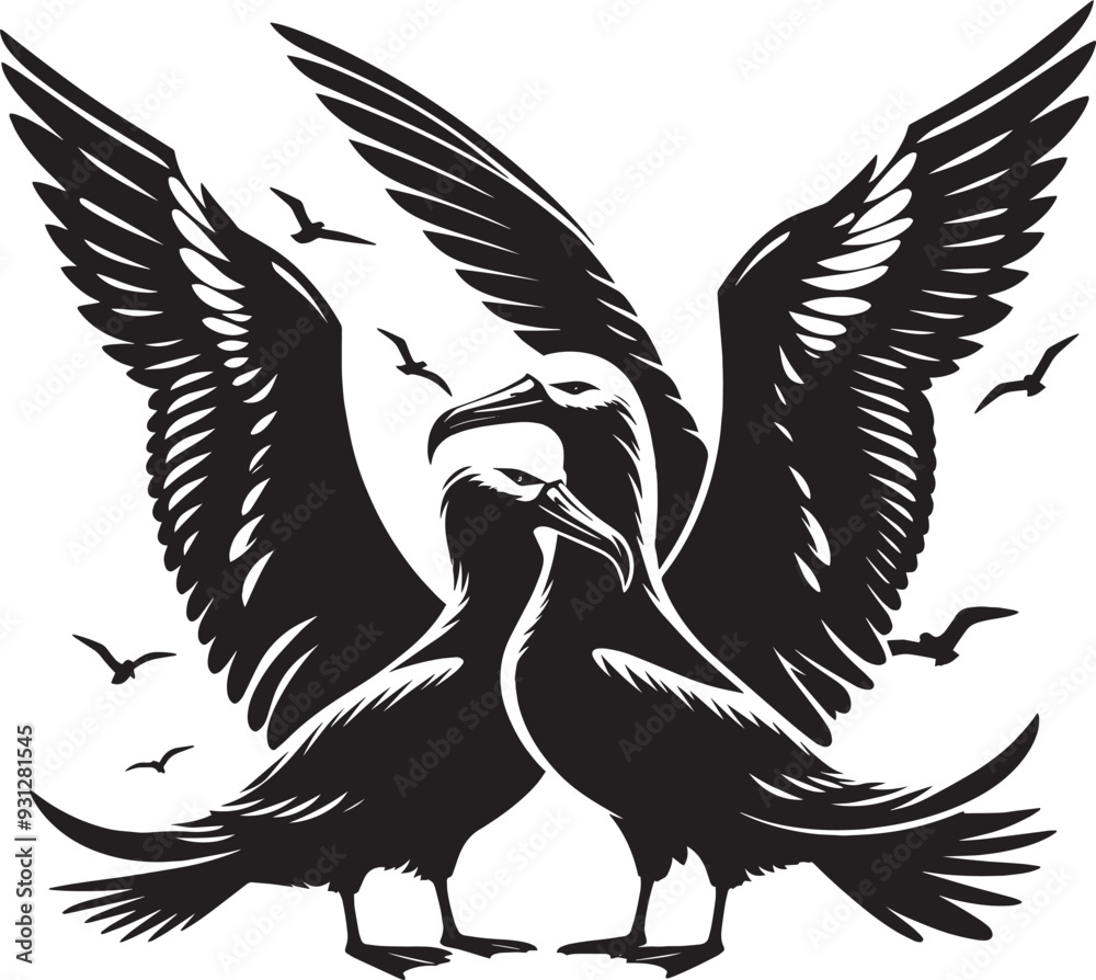 Obraz premium Beautiful albatross bird Silhouette isolated on white background Minimalist albatross vector shape