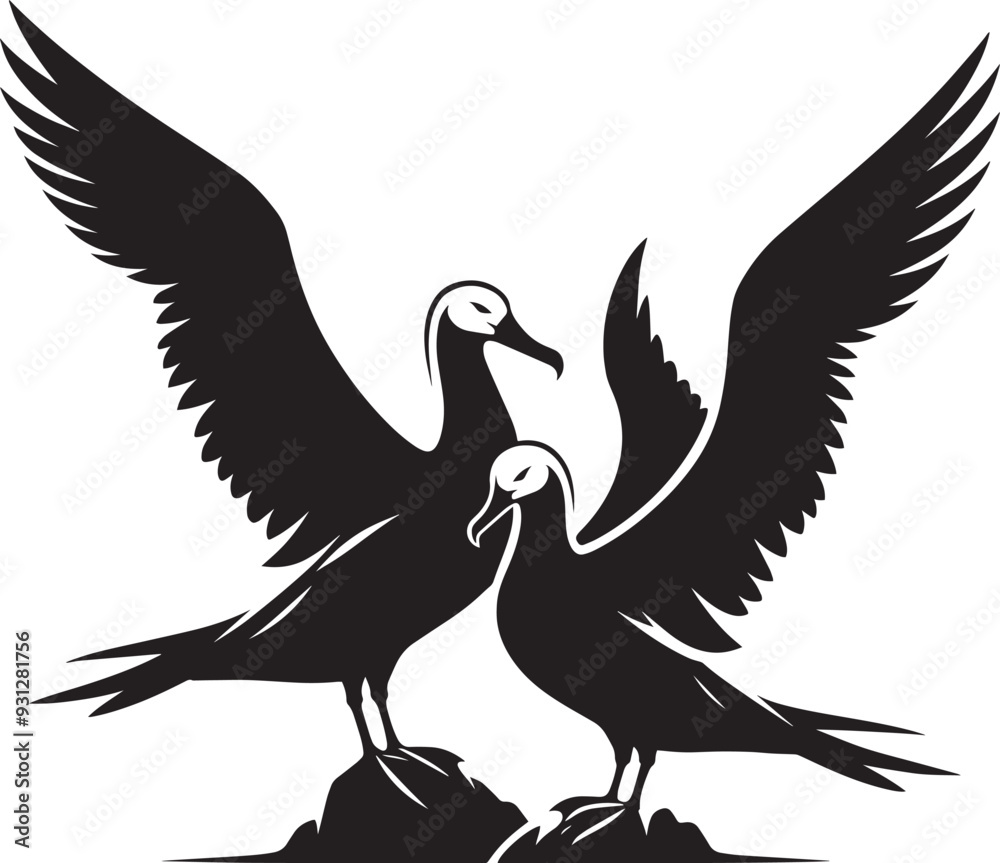 Obraz premium Beautiful albatross bird Silhouette isolated on white background Minimalist albatross vector shape