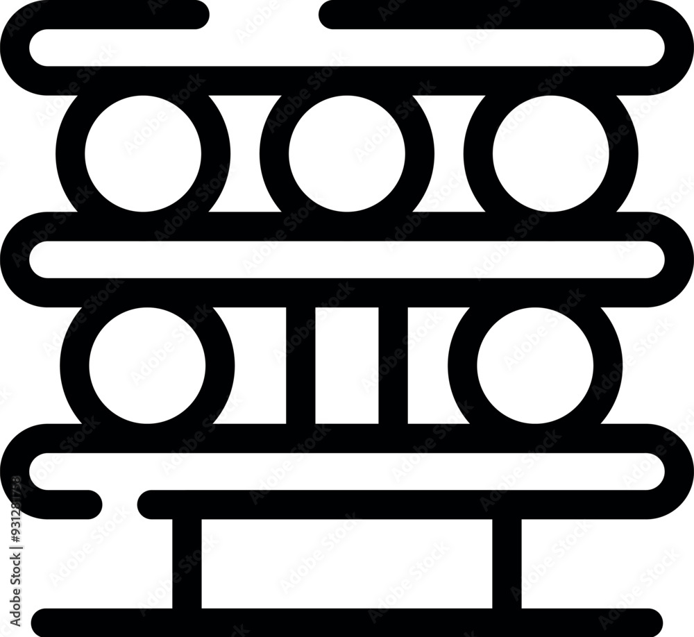 Simple icon of a metal stand with round shelves for storing round objects like cheeses or bowling balls Simple icon of a metal stand with round shelves for storing round objects like cheeses or bowling balls