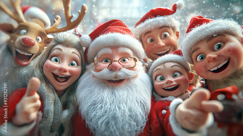 santa claus with elves, AI generated