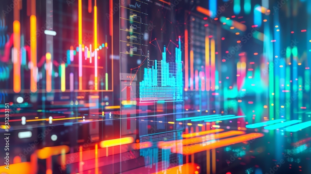 Obraz premium Dynamic data analysis vibrant charts and graphs illustrating complexity and insights in image