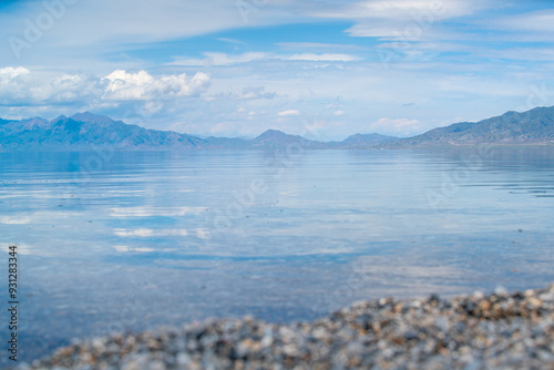 Sailimu lake, or Sayram lake, an endorheic freshwater lake in the northern Tianshan Mountains, Bortala Mongol Autonomous Prefecture, Xinjiang Uyghur Autonomous Region, China photo