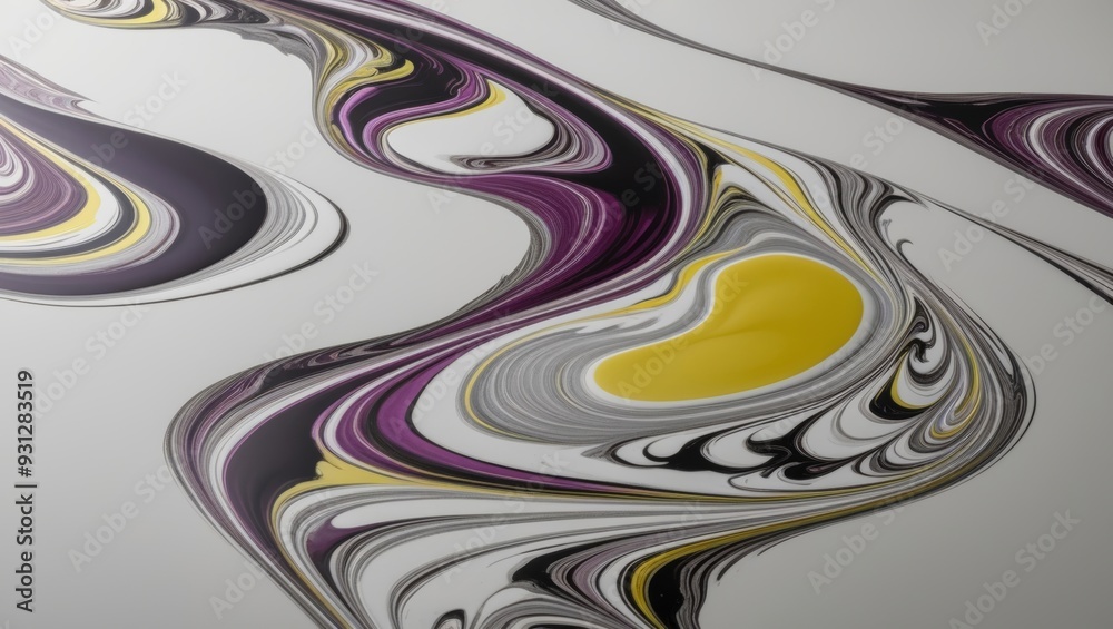 Abstract Swirling Paint Design with Black, White, Gray, Yellow, and Purple Colors Abstract Swirling Paint Design with Black, White, Gray, Yellow, and Purple Colors