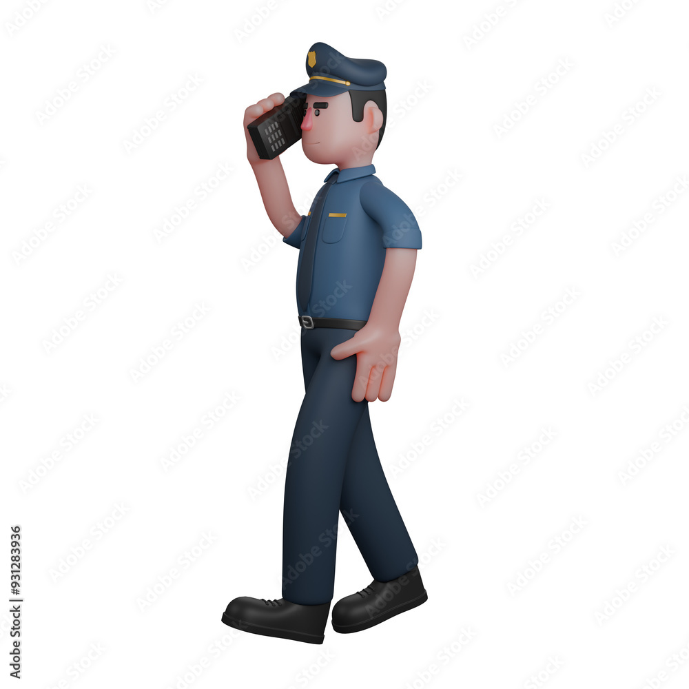 3D Animated Police. A Policeman Talking on the Phone While Walking. Male Law Officer 3D Animated Police. A Policeman Talking on the Phone While Walking. Male Law Officer