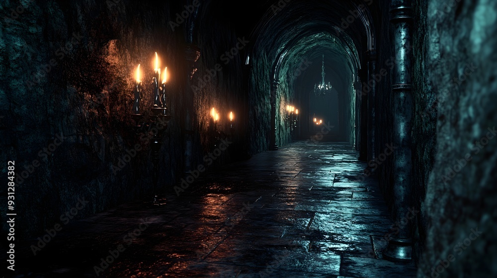 Dark & Mysterious Stone Corridor with Candles Dark & Mysterious Stone Corridor with Candles