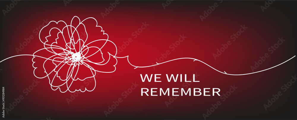 Red bright poppy flower. Vector hand drawn line art banner for ...