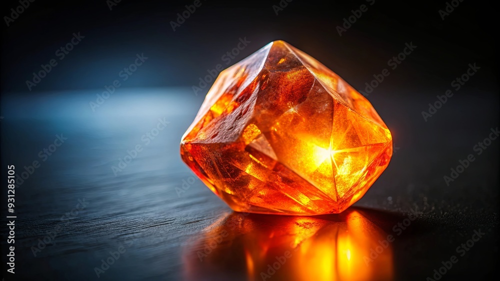 Illuminated and glowing orange glass stone crystal on dark background Illuminated and glowing orange glass stone crystal on dark background