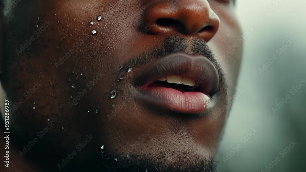 African american male athlete is working out and taking a break, breathing hard with beads of sweat dripping down his face African american male athlete is working out and taking a break, breathing hard with beads of sweat dripping down his face