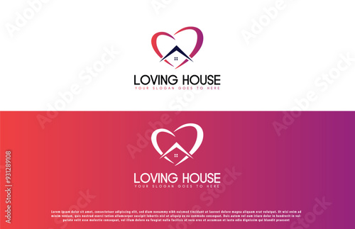 lovely home logo design . love home logo . love home logo concept. house love icon logo design . photo