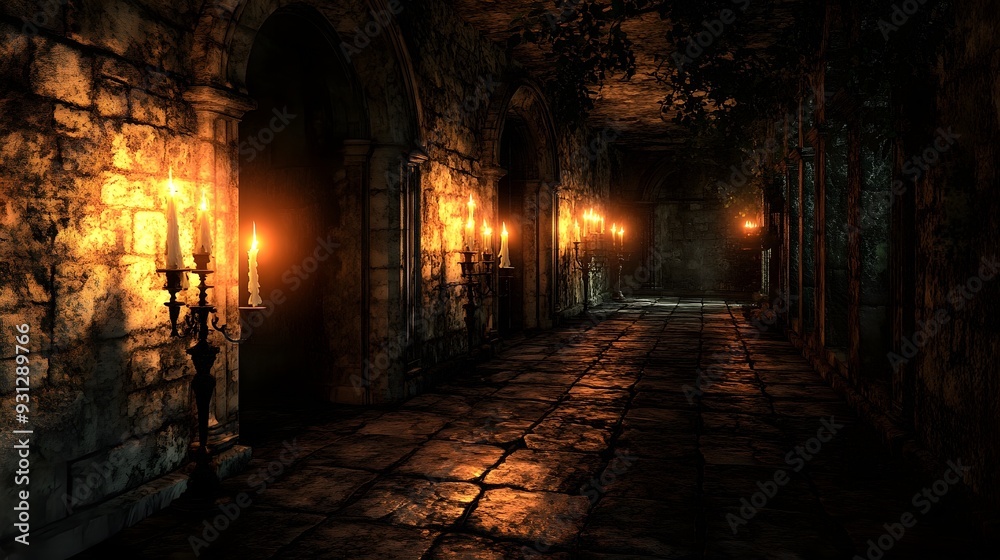 Dark Stone Hallway lit by Candles Dark Stone Hallway lit by Candles