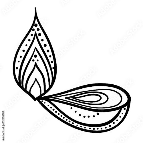 Diwali Diya Oil Lamp Outline 