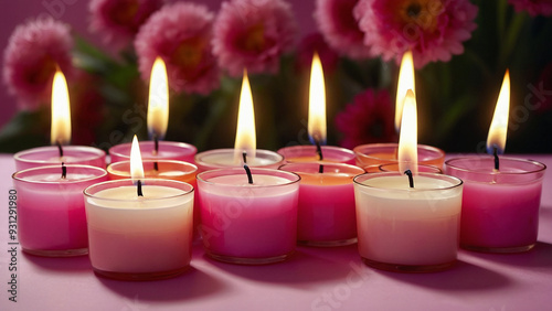 Fifteen Flameless Candles on a Pink Flower Background