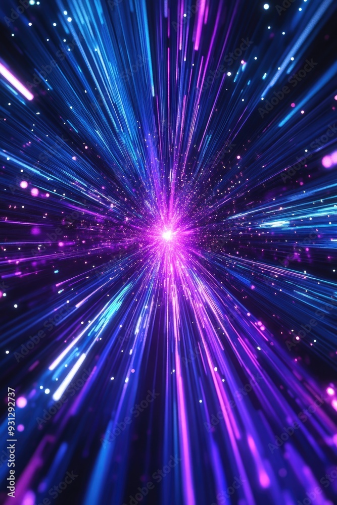 Obraz premium Purple Blue Star Burst Black Background,