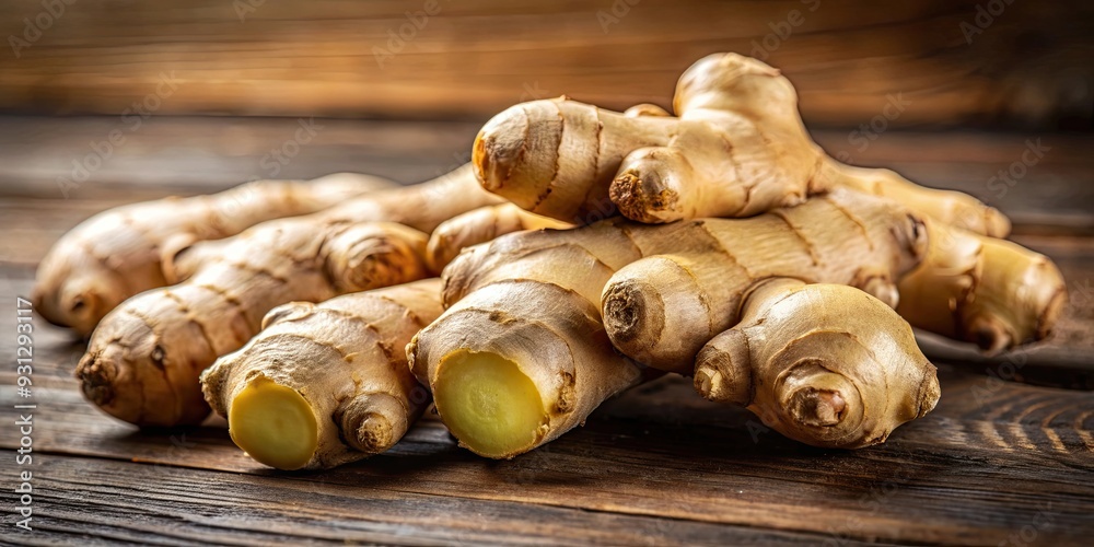 Close up of fresh ginger root , spice, ingredient, organic, herb, rhizome, cooking, flavor, natural, health, antioxidant, aroma Close up of fresh ginger root , spice, ingredient, organic, herb, rhizome, cooking, flavor, natural, health, antioxidant, aroma