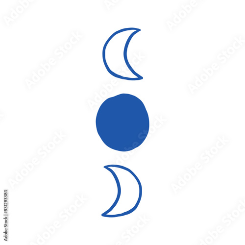 Simple Blue Moon Phases Symbol on White Background