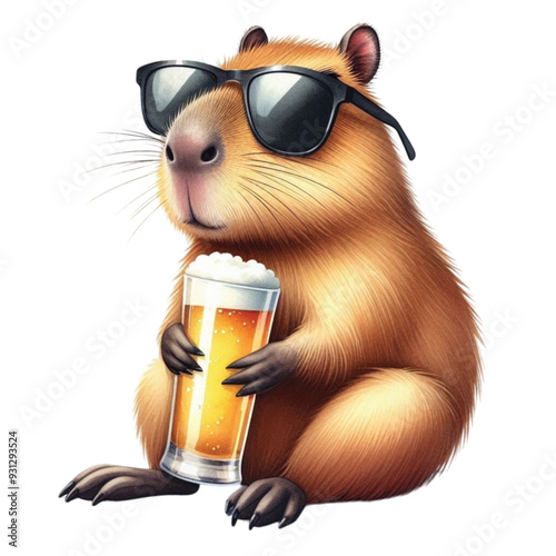 capybara sitting next to a glass of beer clip art watercolor 