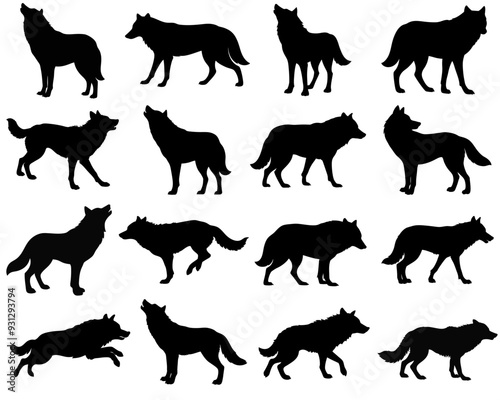 Fox silhouette set. vector illustration of wild animals.
isolated on white background.