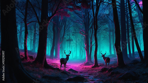 AI-Generated Fantasy of an Old Deer in a Luminous Forest