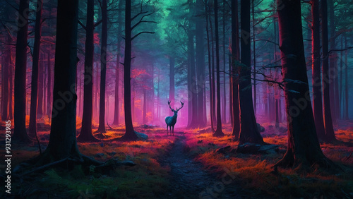 AI-Generated Fantasy of an Old Deer in a Luminous Forest