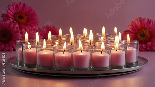 Fifteen Flameless Candles on a Pink Flower Background