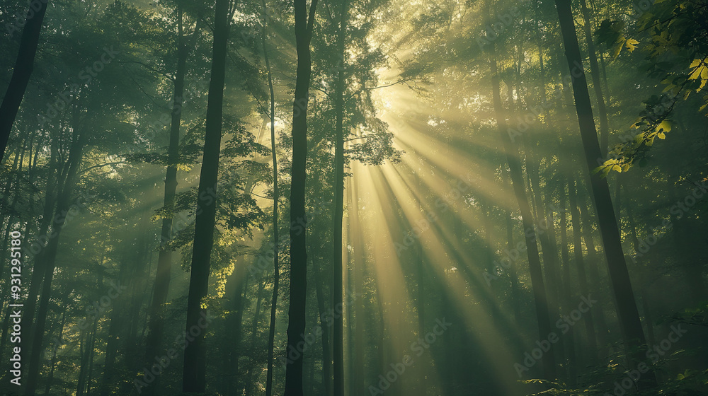 Fototapeta premium sun rays through the forest