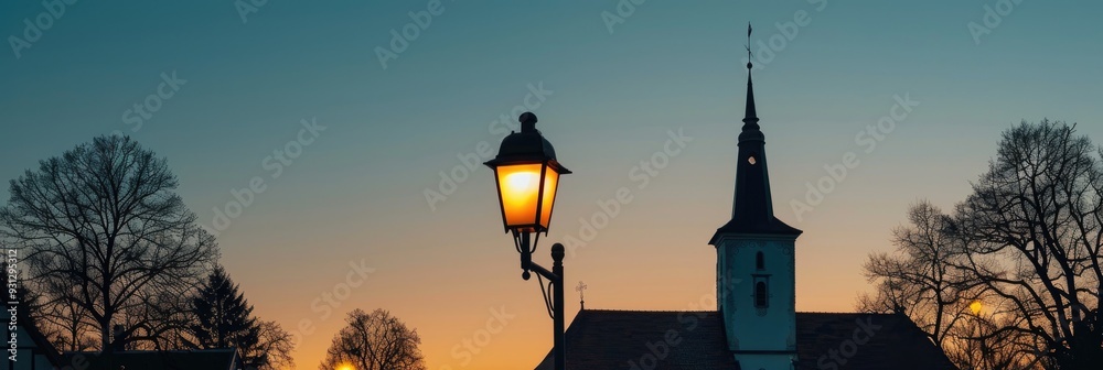 Obraz premium Sustainable streetlight brightening a place of worship in daylight.