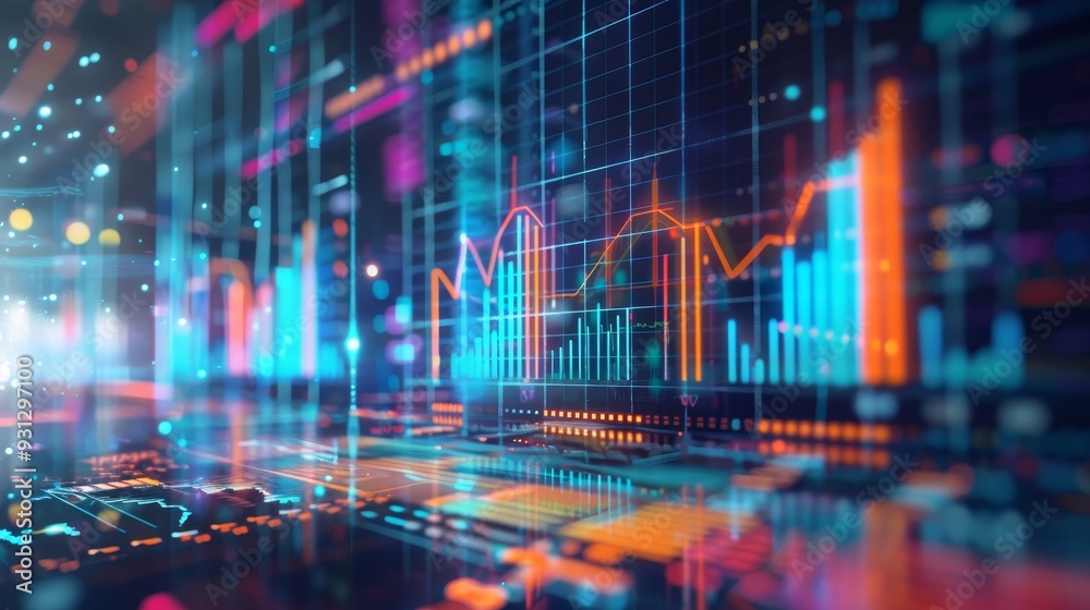 Vivid floating charts and graphs depicting data analysis revealing insightful patterns Vivid floating charts and graphs depicting data analysis revealing insightful patterns