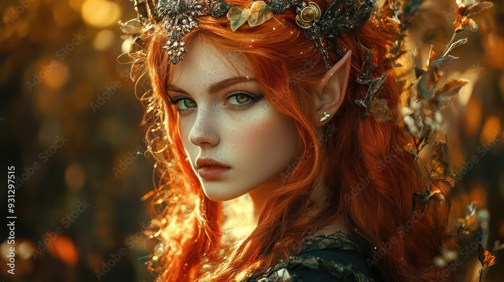 Woman with red hair wearing crown Woman with red hair wearing crown