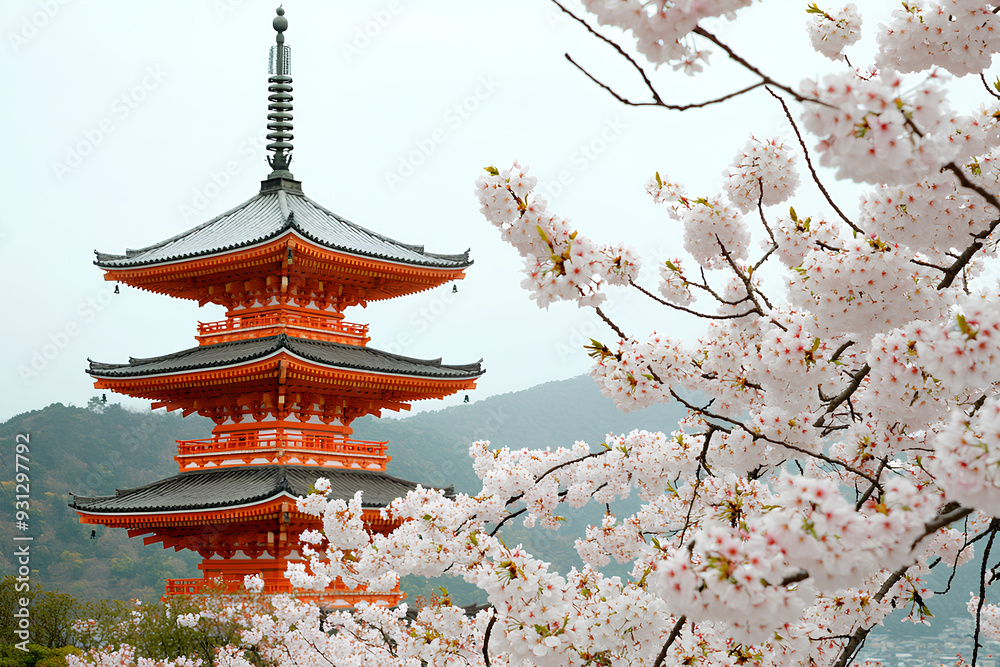 Cherry blossom and pagoda at Kiyomizu-dera Temple, Kyoto, Japan, beautiful view Cherry blossom and pagoda at Kiyomizu-dera Temple, Kyoto, Japan, beautiful view