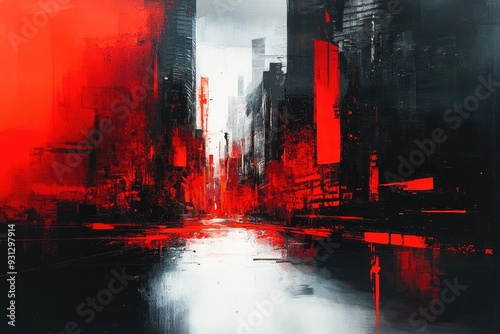 Abstract city art in red and black. This abstract art is perfect for urban and modern designs, as well as themes of power and energy.