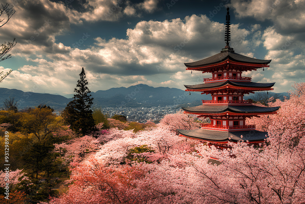 Cherry blossom and pagoda at Kiyomizu-dera Temple, Kyoto, Japan, beautiful view Cherry blossom and pagoda at Kiyomizu-dera Temple, Kyoto, Japan, beautiful view