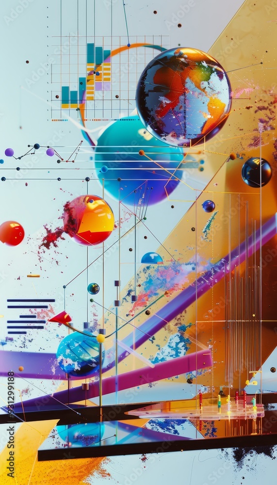 Obraz premium Vibrant floating charts depicting abstract data analysis process in realistic photo