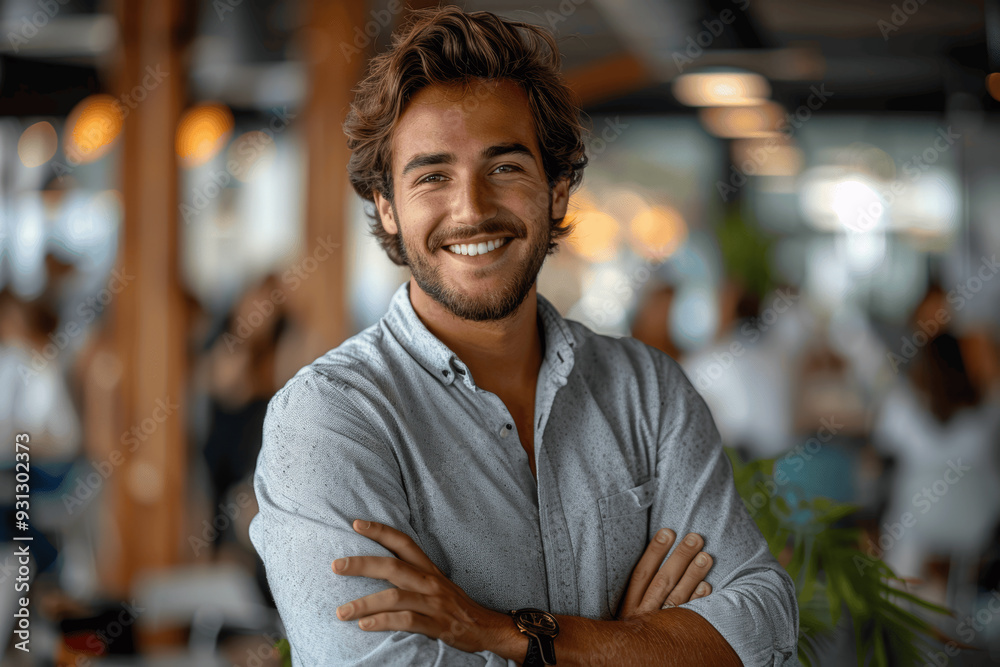 Fototapeta premium Young Man Smiling In Modern Office Environment