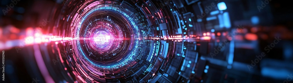 Obraz premium Futuristic abstract design featuring vibrant colors and intricate patterns, symbolizing advanced technology and digital innovation.