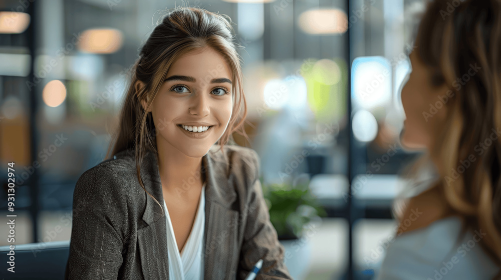 Young Woman Smiling In Modern Office Environment Young Woman Smiling In Modern Office Environment