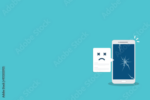 Broken smartphone with sad smile. Broken phone service, recovery and repair concept.	