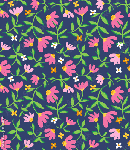 Wallpaper Mural Seamless floral print. Beautiful floral pattern in small daisy flowers. Liberty template for fashion prints. Torontodigital.ca