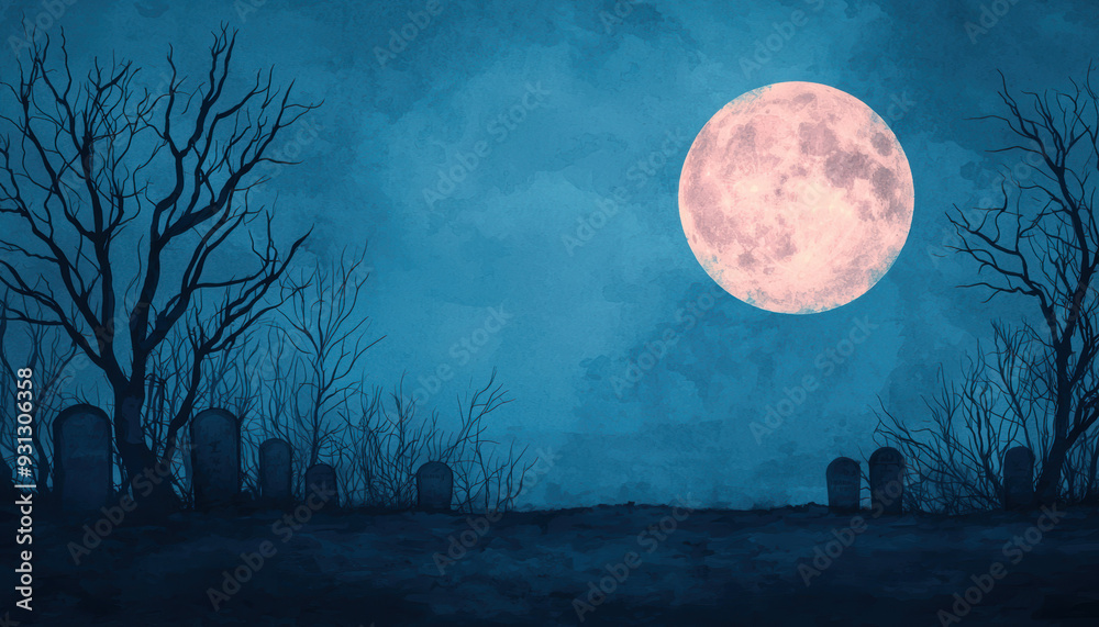 Full moon, casting shadows, gothic gravestones, Watercolor style Full moon, casting shadows, gothic gravestones, Watercolor style