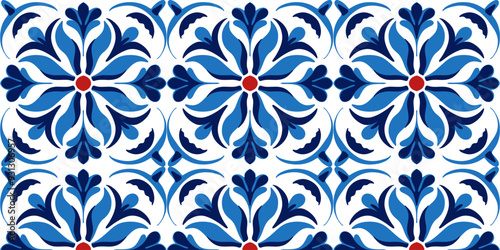 Seamless pattern of Portugues Lisbon azulejo texture ornament in red - blue tones