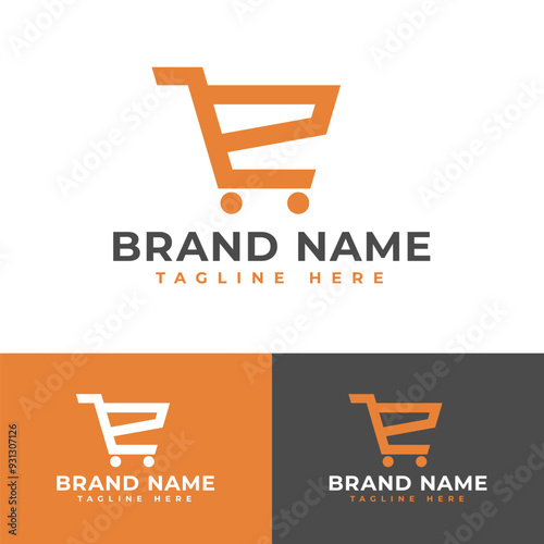 Shopping E cart grocery or wholesale or mini market logo symbol icon flat stock vector design 